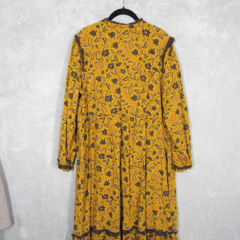 Universal Thread Mustard Yellow Floral Boho Midi Dress XXL Long Sleeve Cotton - Picture 12 of 14